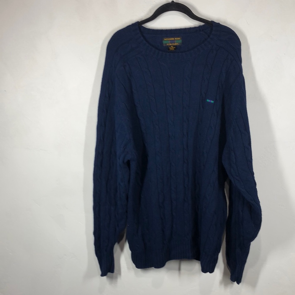 Vintage Alexander Julian Colours navy blue cable net sweater size xl